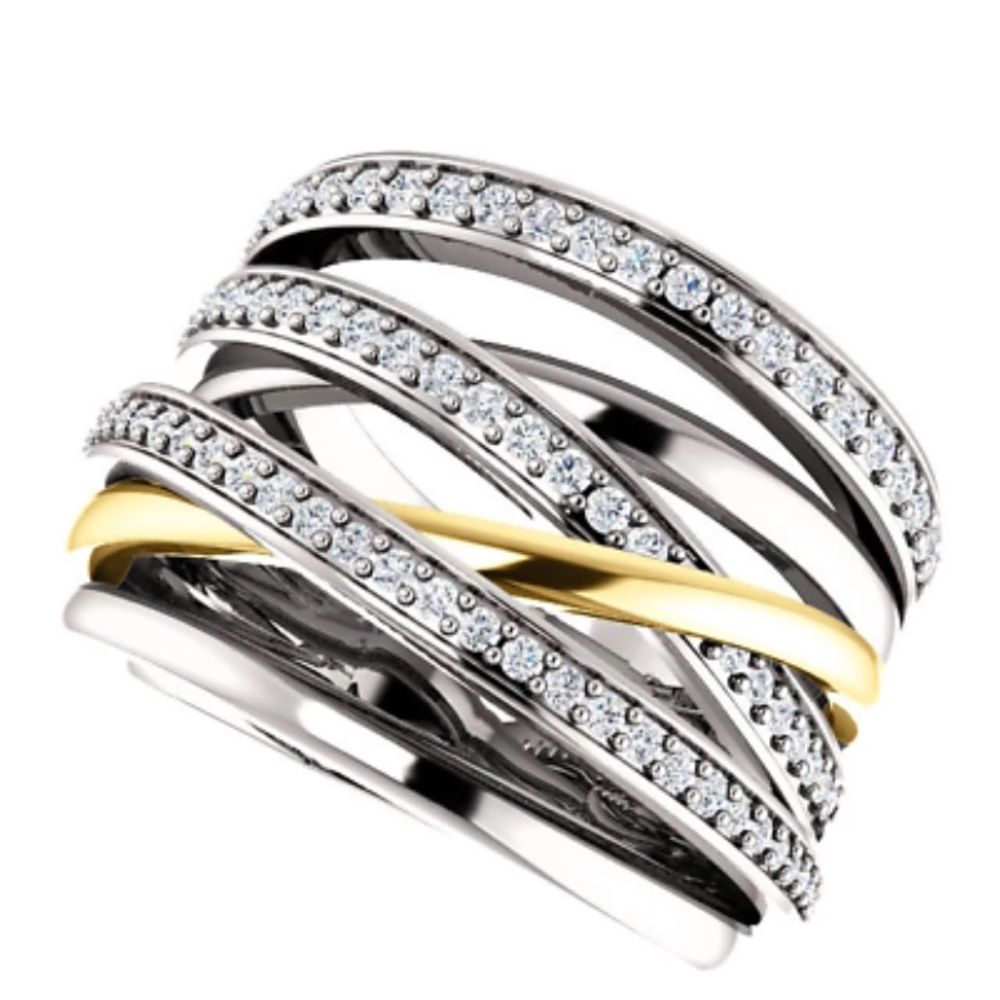 NWT 925 STERLING SILVER TWO TONE DIAMOND RING - Picture 2 of 4